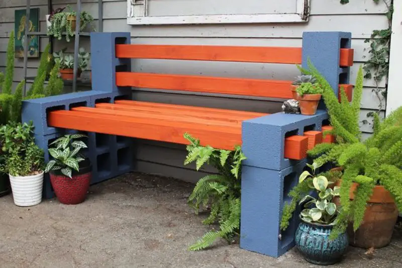 Cinder Block And Wood Bench